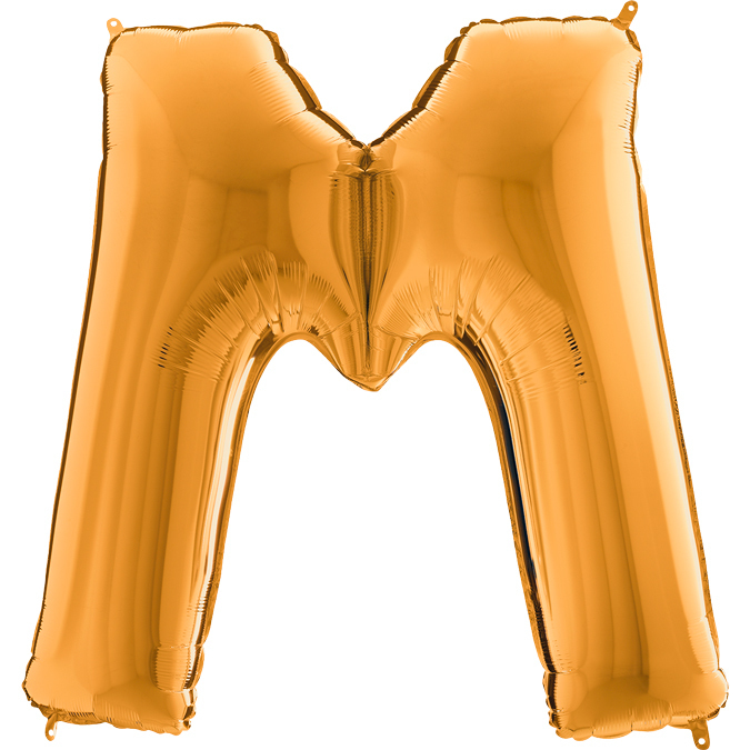 Ka13 - Balon złoty w kształcie litery M - na hel lub powietrze.101 cm. (1)