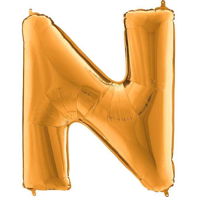 Ka14 - Balon złoty w kształcie litery N - na hel lub powietrze.101 cm. (1)