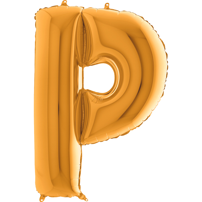Ka16 - Balon złoty w kształcie litery P - na hel lub powietrze.101 cm. (1)