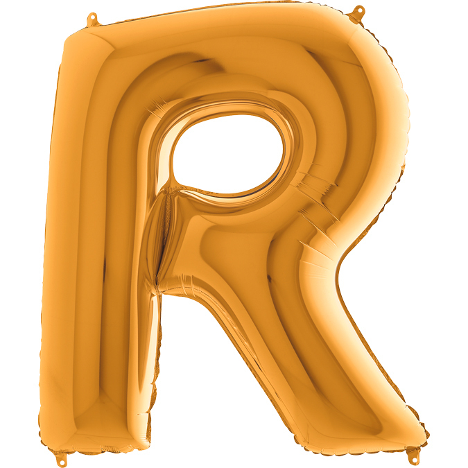 Ka18 - Balon złoty w kształcie litery R - na hel lub powietrze.101 cm. (1)