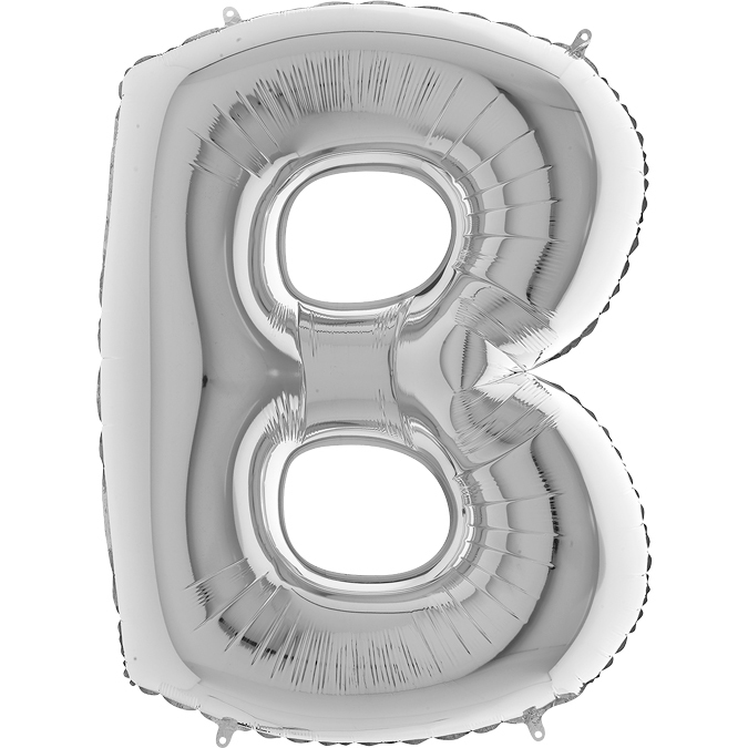 Kb02 - Balon srebrny w kształcie litery B - na hel lub powietrze.101 cm. (1)