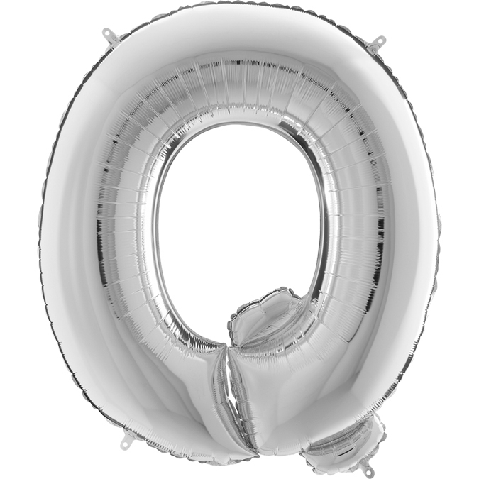 Kb17 - Balon srebrny w kształcie litery Q/ Ó - na hel lub powietrze.101 cm. (1)