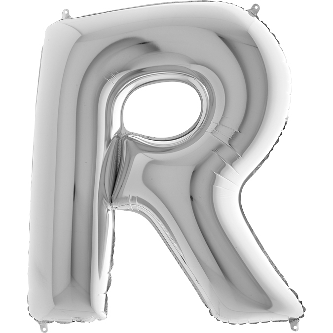 Kb18 - Balon srebrny w kształcie litery R - na hel lub powietrze.101 cm. (1)