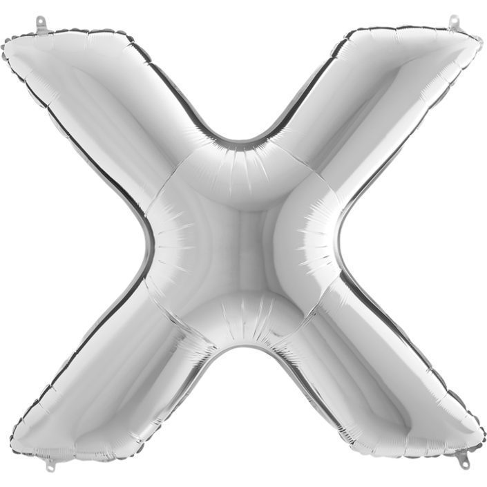 Kb24 - Balon srebrny w kształcie litery X - na hel lub powietrze.101 cm.
