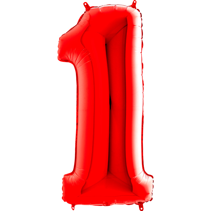 Jo01 Balon foliowy czerwony, cyfra 1, rozmiar 102 cm