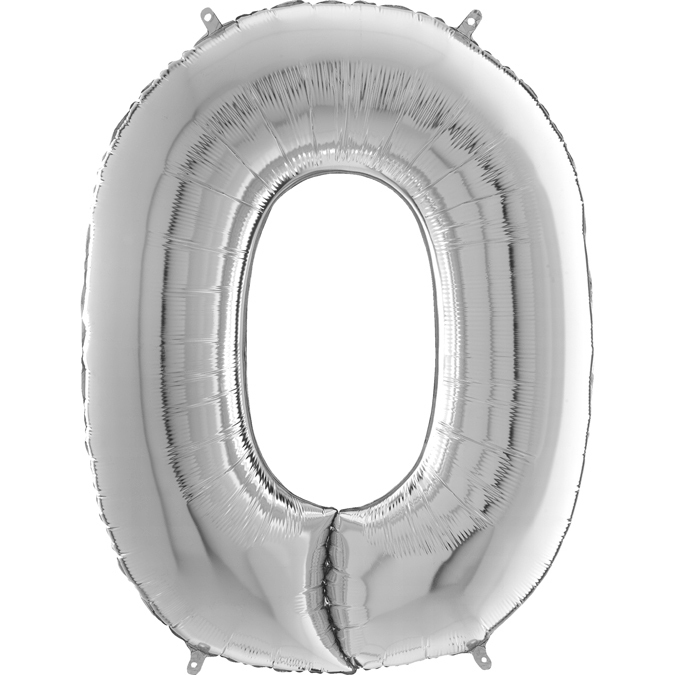 Jb00 Balon foliowy srebrny, cyfra 0, rozmiar 102 cm. (1)