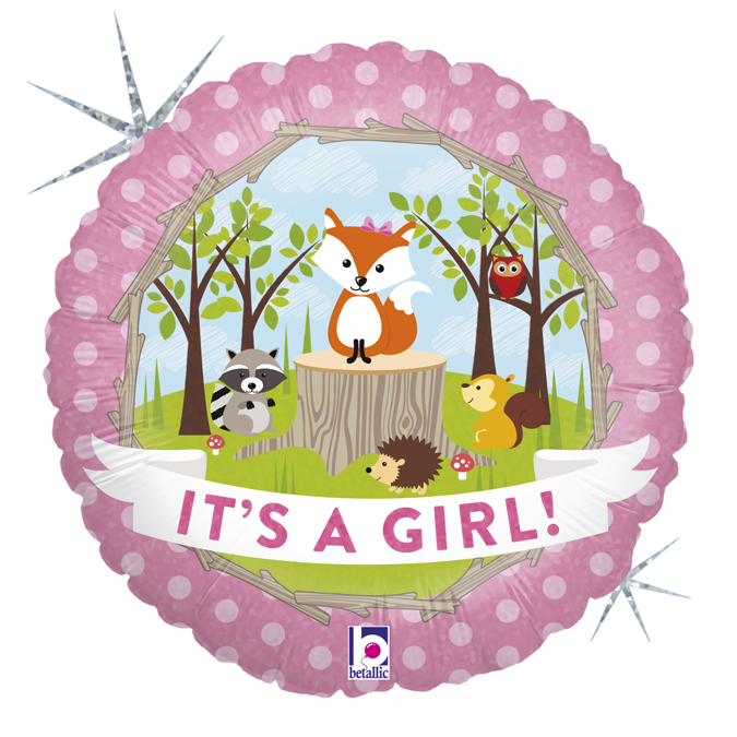 Balon na narodziny dziewczynki z uroczymi zwierzątkami leśnymi
