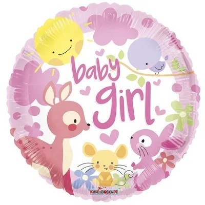 Balon  na norodziny dziewczynki z sarenką, myszka, zajączkiem, ptaszkiem i słoneczkiem idealny na baby shower