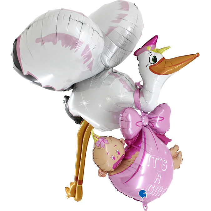 Gigantyczny balon w ksztalcie bociana z bobasem na Baby Shower