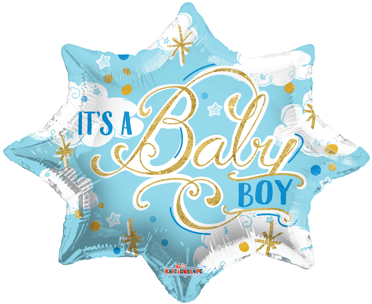 Balon na narodziny chłopca błękitno złota gwiadka