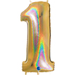 Jc01 Balon foliowy złoto hologramowe, cyfra 1, rozmiar 102 cm. (1)