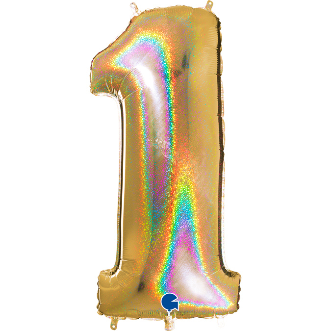 Jc01 Balon foliowy złoto hologramowe, cyfra 1, rozmiar 102 cm.