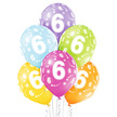 Balony lateksowe 6 sztuk w opakowaniu mix kolorów z cyfrą '6'