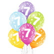 Balony lateksowe 6 sztuk w opakowaniu mix kolorów z nadrukiem na '7' urodziny