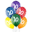 Balony lateksowe transparentne 6 sztuk w opakowaniu mix kolorów z nadrukiem '10'