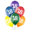 Balony lateksowe transparentne  6 sztuk w opakowaniu mix kolorów z nadrukiem urodzinowym na '18'