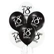 Balony lateksowe 6 sztuk w opakowaniu w kolorach biało czarnych z nadrukowaną cyfrą 18