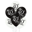 Balony lateksowe 6 sztuk w opakowaniu w kolorach biało czarnych z nadrukowaną cyfrą  40
