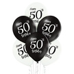 Balony lateksowe 6 sztuk w opakowaniu w kolorach biało czarnych z nadrukowaną cyfrą 50