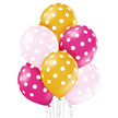Balon lateksowy 6 sztuk różowy, fuksja i złoty po dwa z koloru w białe kropki