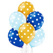 Balony gumowe 6 sztuk w opakowaniu błękitne, złote i niebieskie w białe kropki
