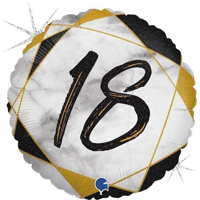 Okrągły balon na 18 urodziny czarno złoto marmurowy