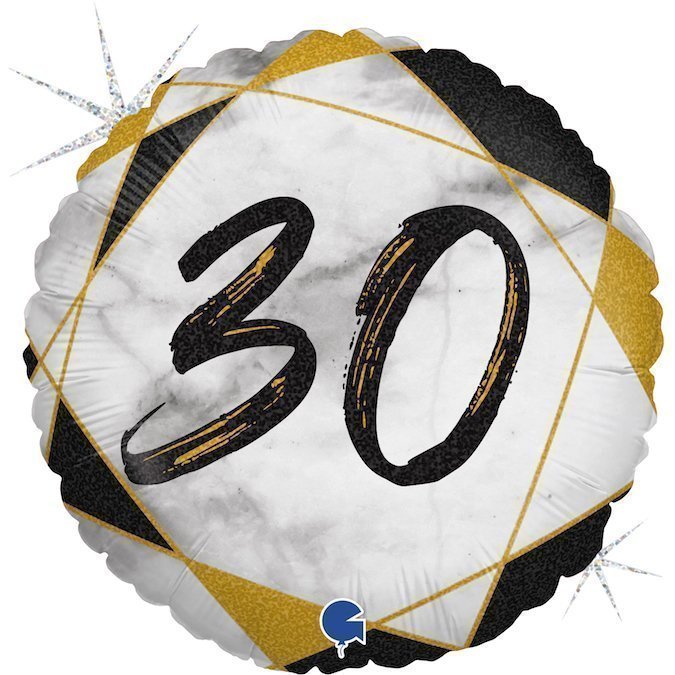 Okrągły balon 30 na urodziny czarno złoto marmurowy
