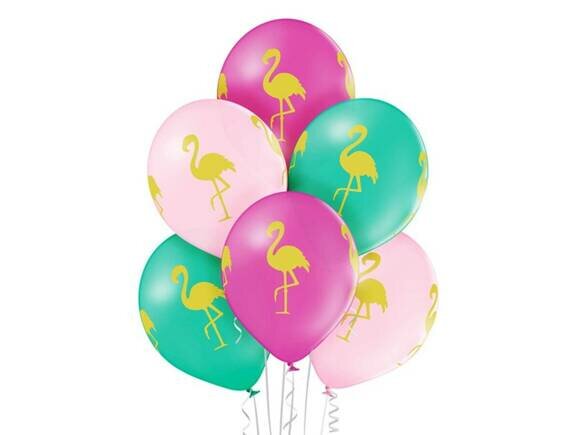 Balon w złote flamingi różowy 6 sztuk  w opakowaniu