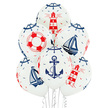 Balony lateksowe 6 sztuk w opakowaniu z motywem marynistycznym kotwice , żaglówki, latarnia morska i ster