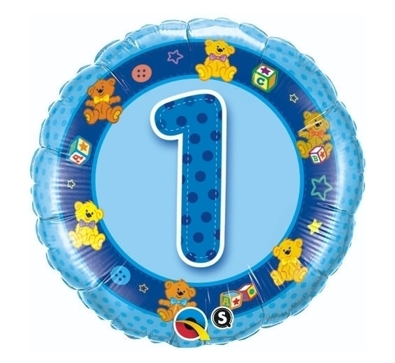 Balon w misiem niebieski na pierwsze urodziny chłopca