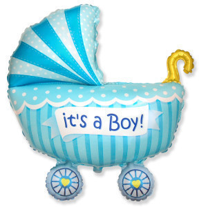 Balonik na narodziny w kształcie wózka dla chłopca