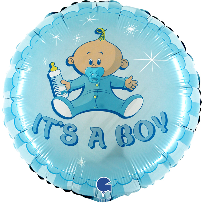Balon okrągły z napisem It's a boy i dzidziusiem