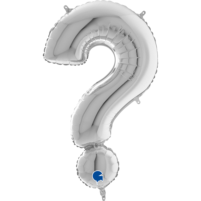 Balon w kształcie znaku zapytania w kolorze srebrnym