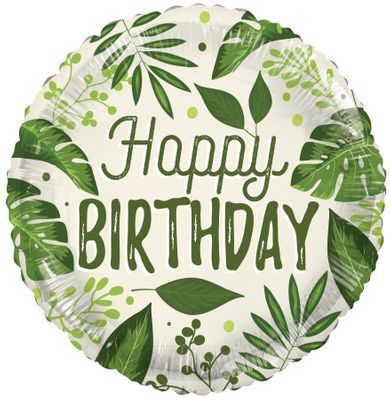 Balon z motywem lroślin z napisem Happy Birthday dla miłośnika florystyki