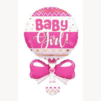 Balon na narodziny dziewczynki w kształcie dziecięcych akcesoriów - grzechotka