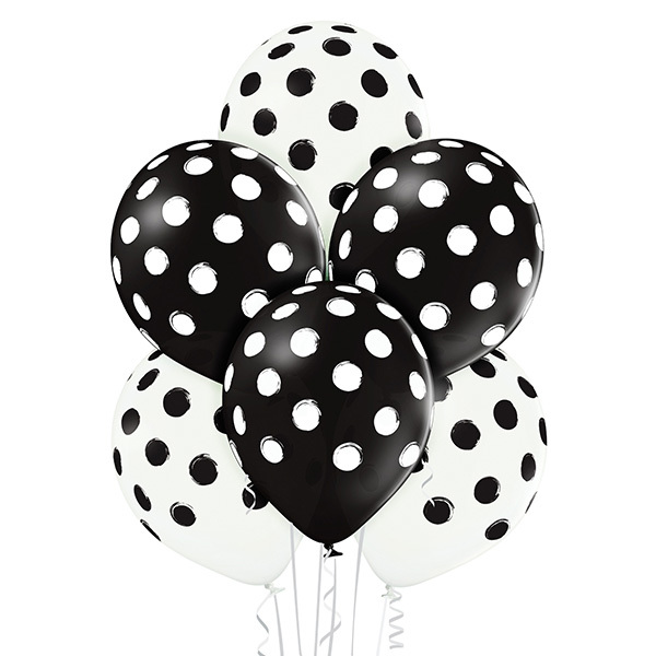 Balony w kropki nieregularne biało - czarne