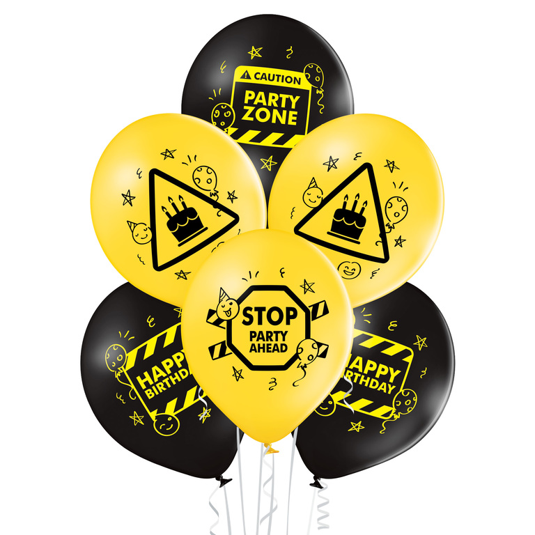 Balony imprezowe Stop Party Ahead, Party Zone, Happy Birthday