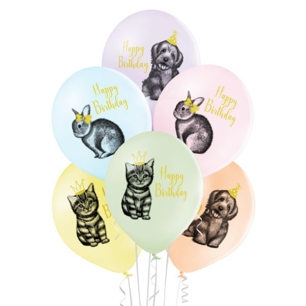 Balony 6 sztuk w opakowaniu w słodkie zwierzątka z napisem Happy Birthday