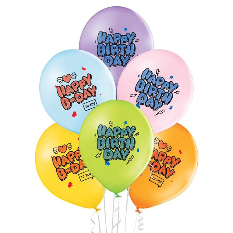 Balony kolorowe 6 sztuk w opakowaniu z napisem Happy Birthday