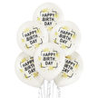 Balony 6 sztuk w opakowaniu z napisem Happy birthday białe z nadrukiem złotego konfetti