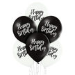 Balony  na urodziny eleganckie czarno białe 6 sztuk w opakowaniu z napisem Happy Birthday